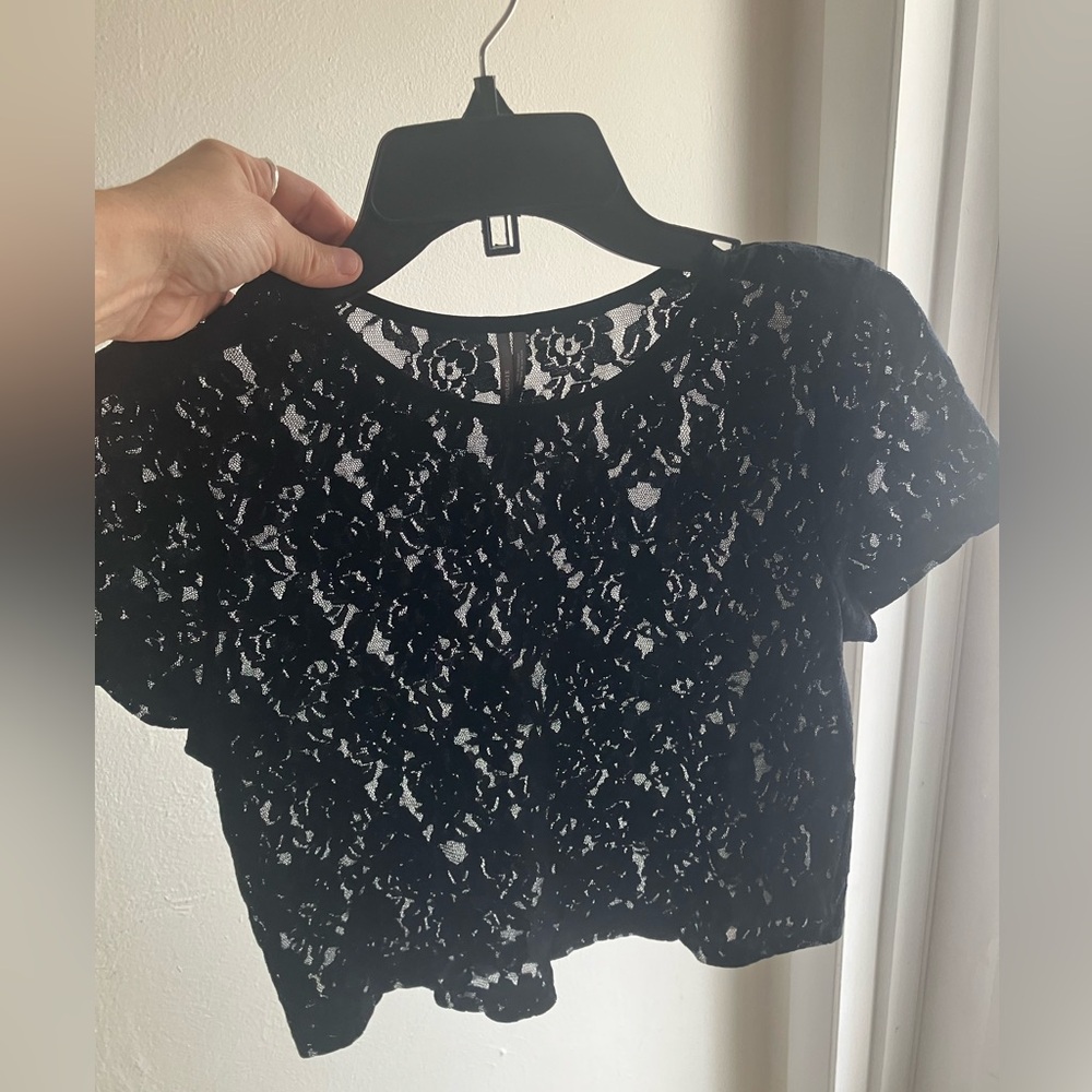 Anthropologie Black Lace Crop Top